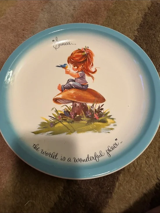 vintage Blue Rim Decorative Ceramic Plate - 'The World is a Wonderful Place'