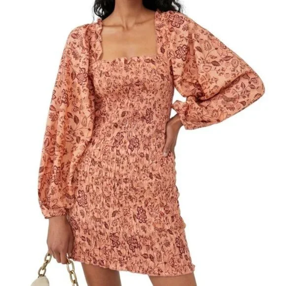 Free People Smock It To Me Floral Mini Dress Size Large NWOT