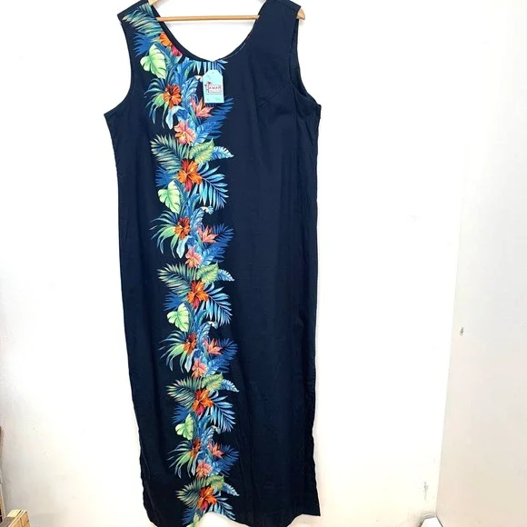 Hawaii Hangover Maxi Tropical Dress  3XL Navy Blue  Floral 100%  Cotton  New