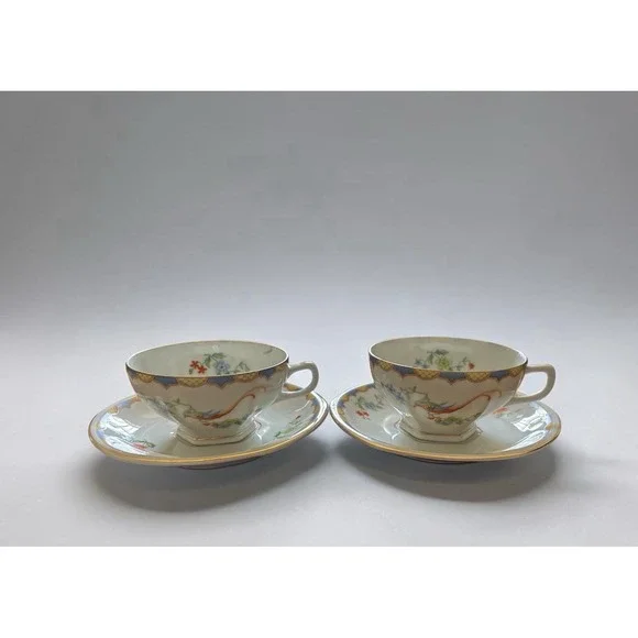 Golden‎ Pheasant (Octagonal) tea cup and saucers set of 2