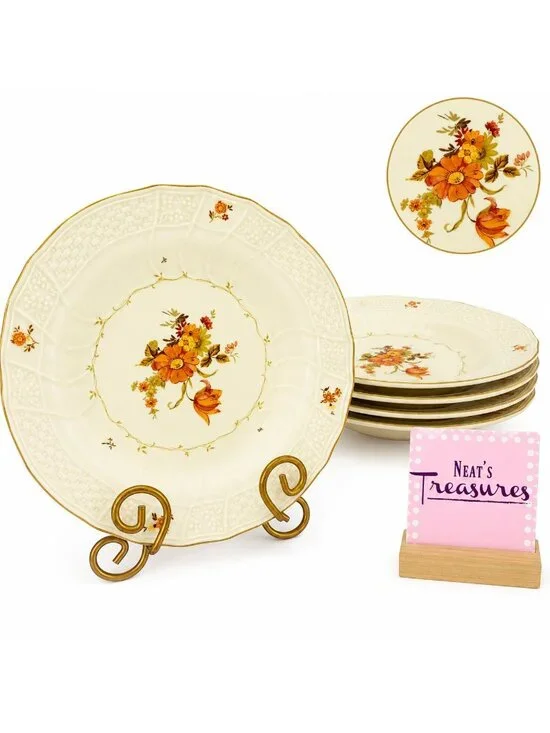 Mikasa MARSEILLES D1092 Floral Center Weave Rimorange Pasta Soup Bowls Set of 5