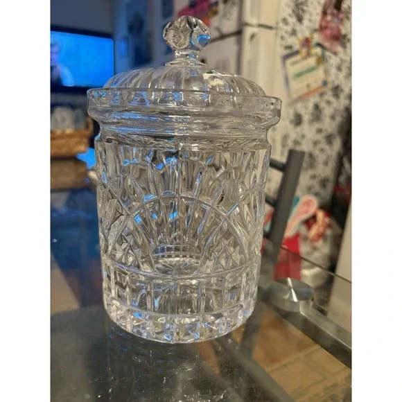 Godinger Shannon Lead Crystal Biscuit Jar Candy Covered Lidded Dish Heavy 7.5