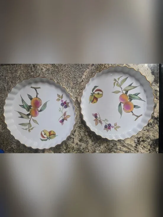 Two Royal Worcester Quiche Tart Flan Gold Edge Oven To Tableware  Dishes Evesham