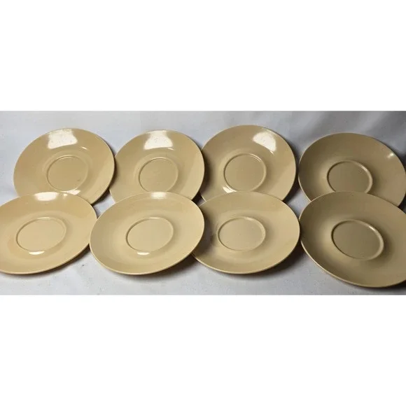 Texas Ware Vintage Set of 8 Melamine Tea Cup Plates Beige