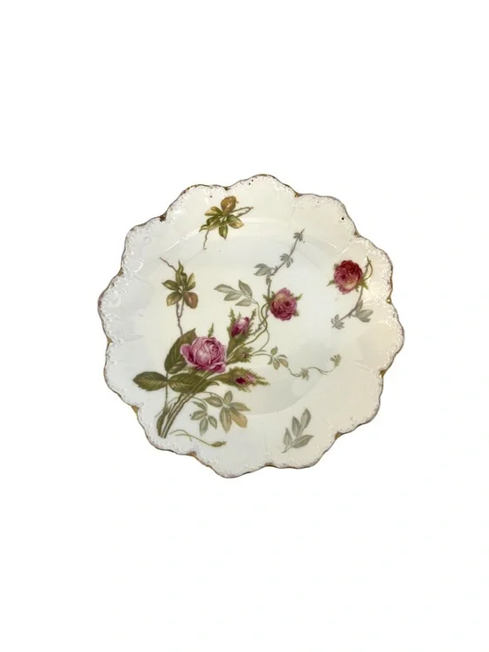 Antique Rosenthal Malmaison Bavaria Plate Pink Roses Gold Trim Scalloped 8”