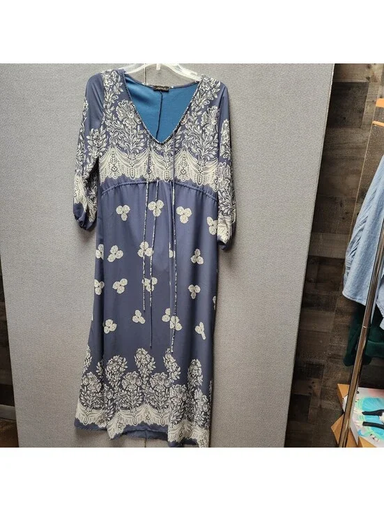 Wren & Ivory Boho White Birch Nakia Midi Dress in dusty blue Sz Tiny Snag