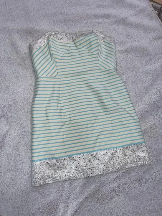 Lilly Pulitzer Cream and blue stripped Dress and Silver Trim