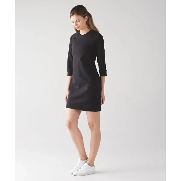 Lululemon Rite Time Dress Black 3/4 Sleeve Elastic Back Women's 6