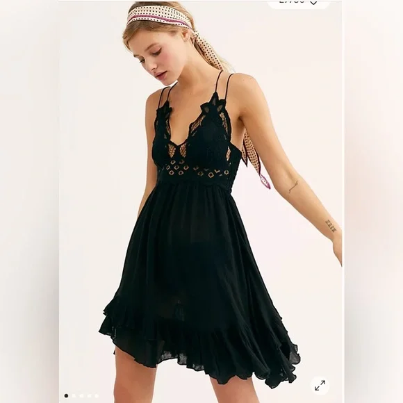 Free People One- Adella Slip Black Size Small EUC