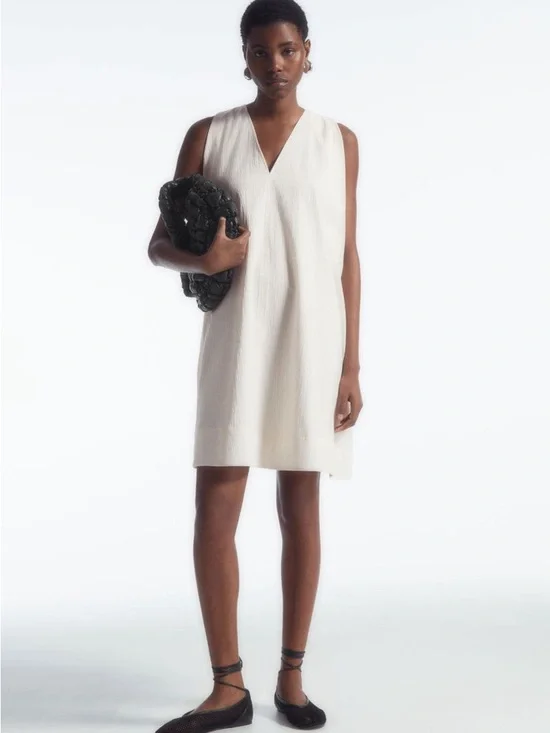 COS A-Line Sleeveless Mini Dress cream off white size 10 Lagenlook quiet luxury