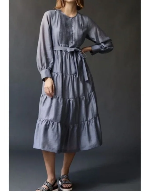 Anthropologie x Mare Mare NEW Agosta Tiered Midi Dress in Slate