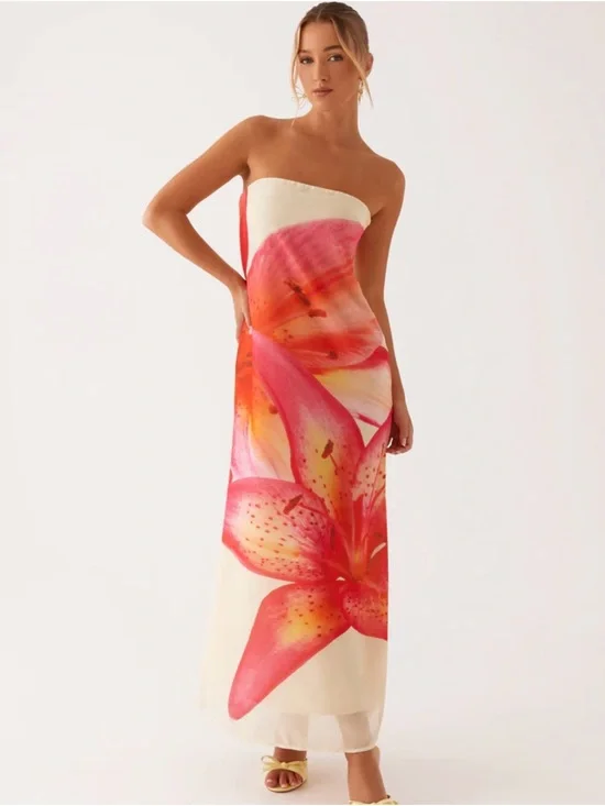 Peppermayo Cream Dress with Pink and Orange Floral Print