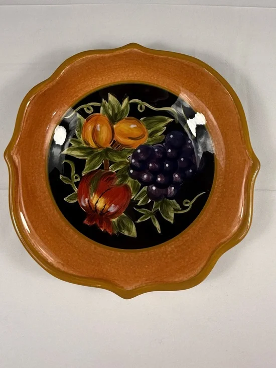 Hand-Painted Fruit Ceramic Serving Plate in Orange and Black