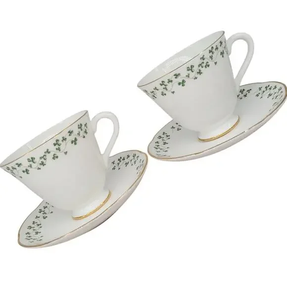 Royal Tara Shamrock Teacup and‎ Saucer Fine Bone China Irish Teatime 1-2 cottage