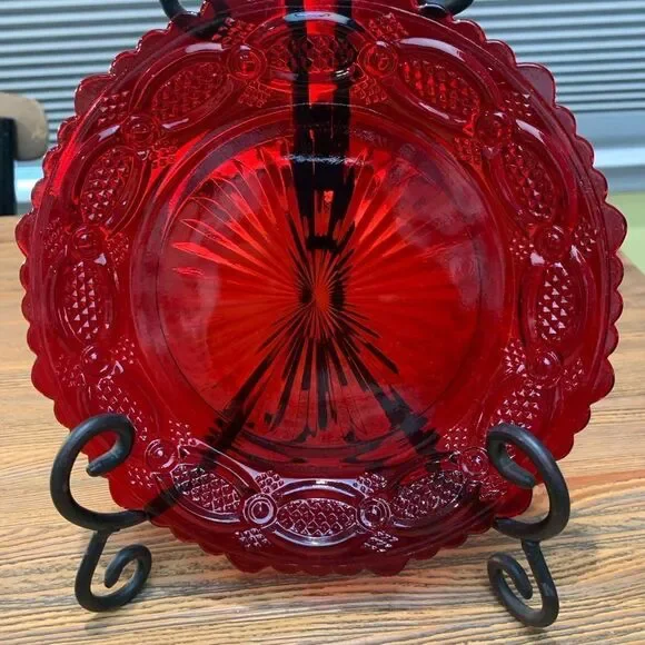 Avon Vintage Cape Cod Ruby Red Decorative Plate with Intricate Patterns