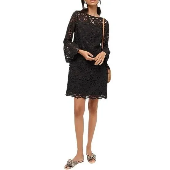 J. Crew Bell sleeve Embroidered Eyelet Dress in Black Size 6 NWT