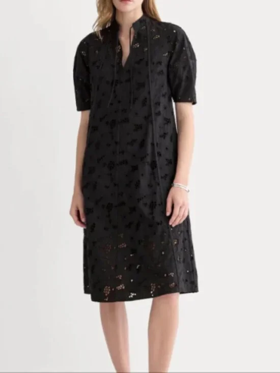 Everlane The Eyelet Midi Dress in Black Size Large NWOT