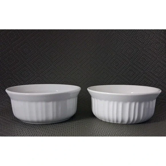Set of 2 Corning Ware French White Casserole Bowls Ramekins Dishes 16oz-473mL ea