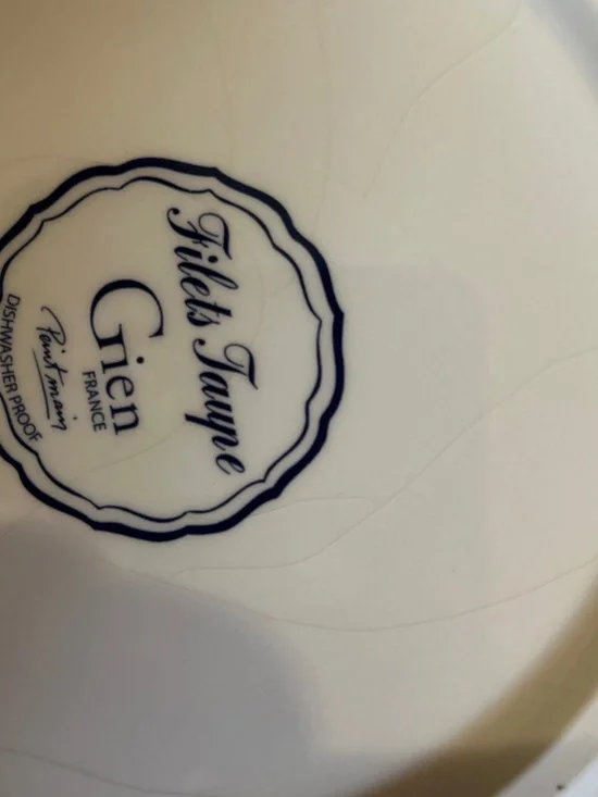 Gien Filets Taupe (1) dinner and (1) salad plate. Dishwasher safe. Read details