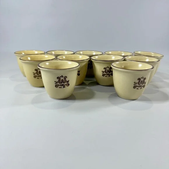 VTG Pfaltzgraff Village Custard Cups Set 11 Tan Brown Stoneware Farmhouse USA