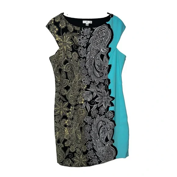 London Times Women's Colorful Paisley Cap Sleeve Dress Size 16
