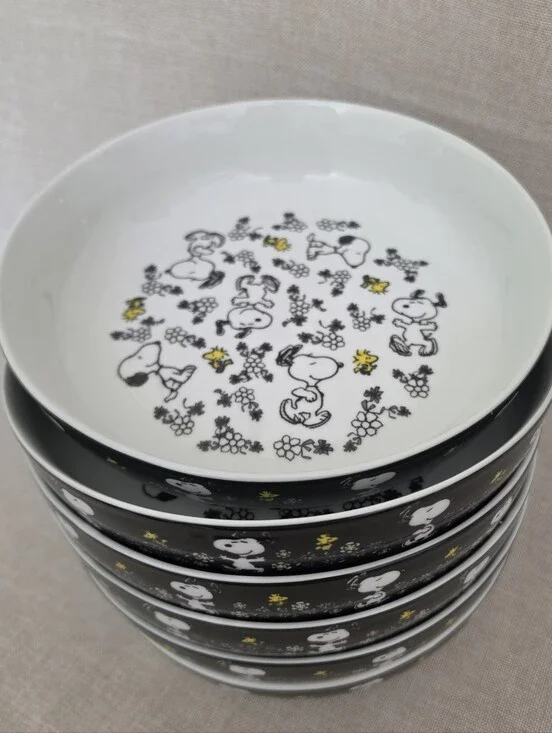 Snoopy Floral Ceramic Bowl - Black, White & Yellow Set of 6