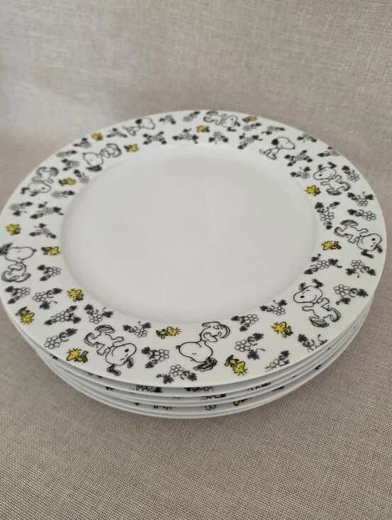 Peanuts Snoopy & Woodstock White Ceramic Dinner Plate - Set of 6