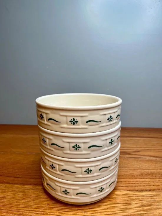 Set of 4 Longaberger Woven Traditions Classic Green Soup/Cereal Bowl 6