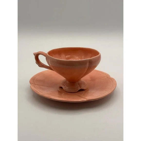 Vintage Loma Prod Peach Lusterware Pedestal Teacup Saucer Set