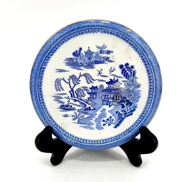 Antique C.T.M. Ford Pottery Blue Willow Transferware Plate Trivet 7