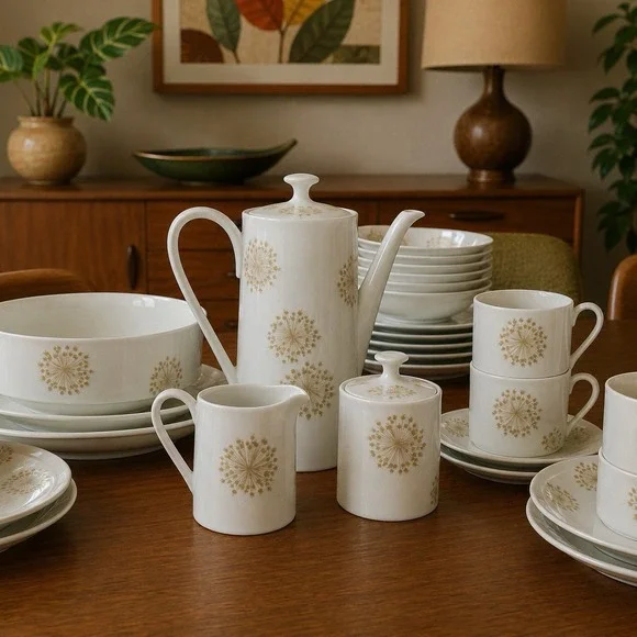VTG MCM Arzberg Porzellan Dolde 51 Pc‎ Dinnerware Set Löffelhardt Germany 1960