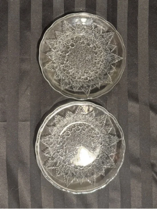 Two Pressed Clear Glass Plates with Floral Design