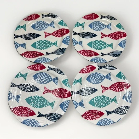 Cynthia Rowley Melamine Fish Plate Set Of 4 10.5