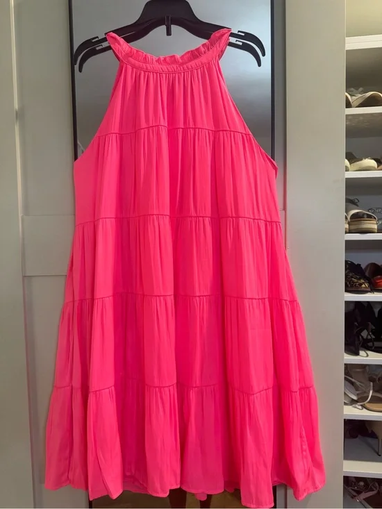 Skies Are Blue Hot Pink Tiered Mini Dress