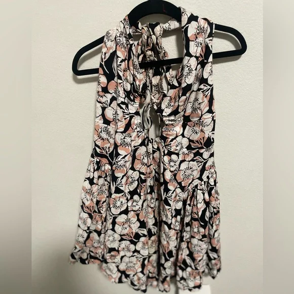 Free People Black and Cream Floral Mini‎ Dress Size Medium