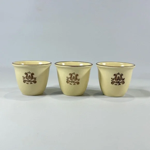 VTG Pfaltzgraff Village Custard Cup Set 3 Cream Brown Floral Farmhouse Stoneware