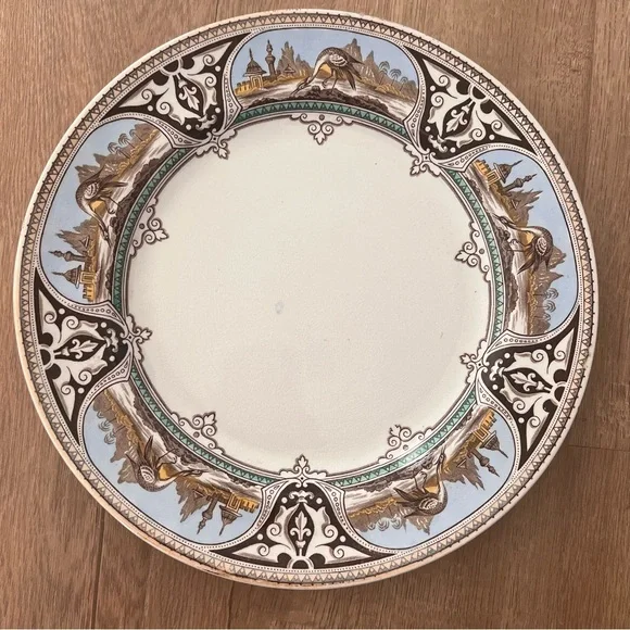 Antique Bates Walker & Co Poonah Pattern Transferware 10 1/2” Plate C. 1876-1878