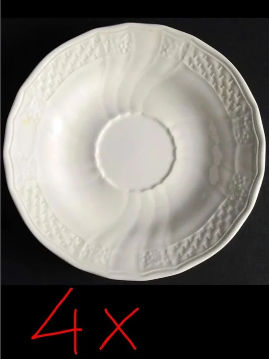 4 Mikasa Renaissance White Embossed Porcelain Saucers 6.5” - Classic Home Dining