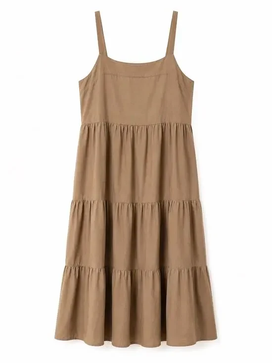 The Drop Taupe Tiered Maxi Dress Women’s Large Sleeveless Cotton Blend
