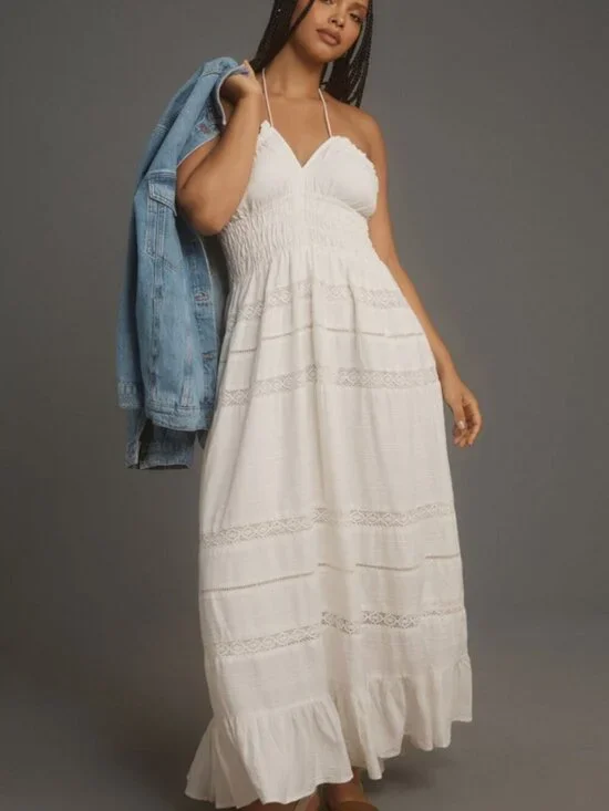 Maeve by Anthropologie White Strapless Smocked Midi Dress Size XSP 38440