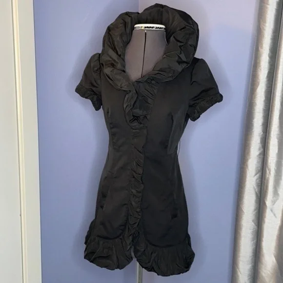 bebe dress black ruffle coat dress short extra small
