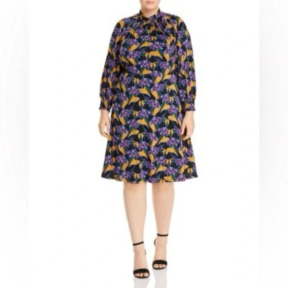 Adrianna Papell women dress 8 medium maxi midi long black floral pattern stretch