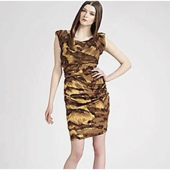 Diane Von Furstenberg‎ Jamila Silk Palace Tiger Print Dress Size 0 Brown $385