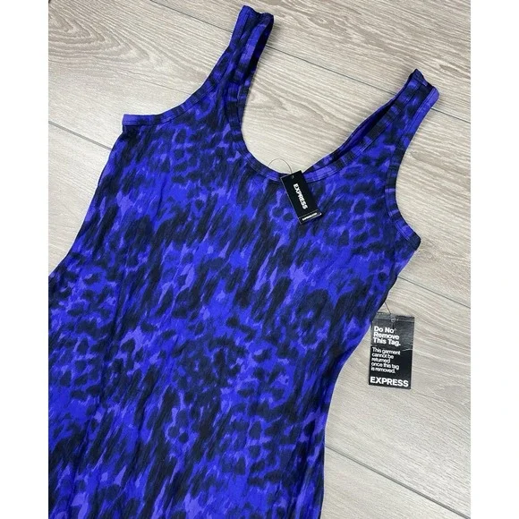 Express Women's Sleeveless Leopard Print‎ Mini Dress Tank Blue Black Large New