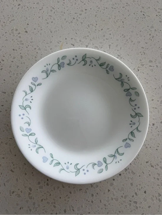 Corelle 3pcs White Ceramic 6.75 small plate with Green and Light Blue Flowers
