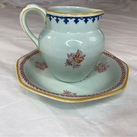 Adams Calyx Ware Creamer and‎ Saucer Vintage Floral Unusual