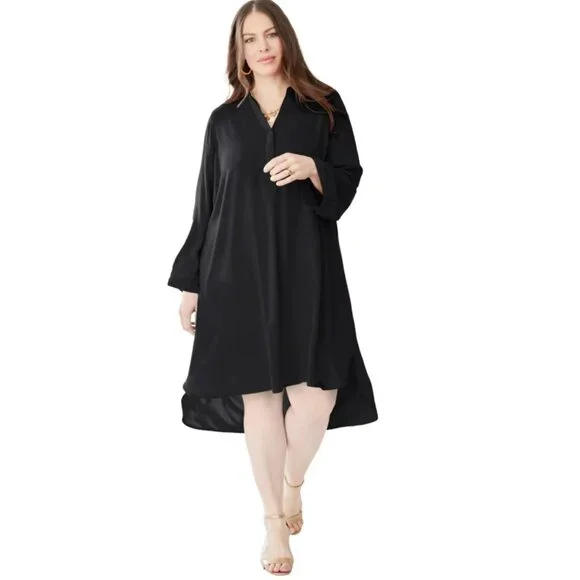 NEW Woman Within Black Mandarin Shirt Dress 20W