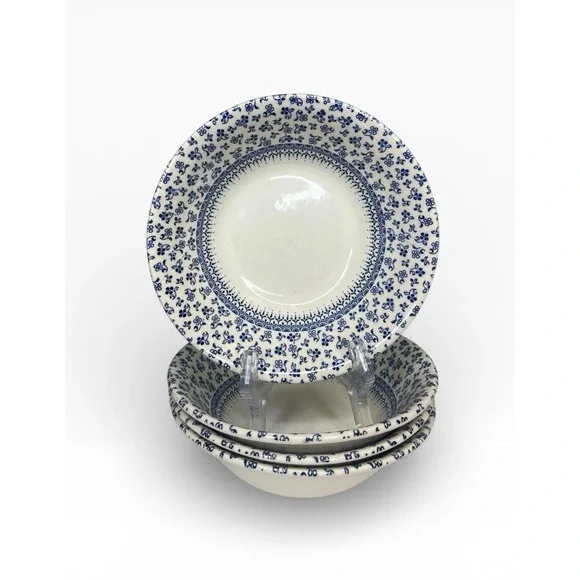 4x English Ironstone Provence Blue Coupe‎ Cereal Bowl Floral Chintz Cottagecore