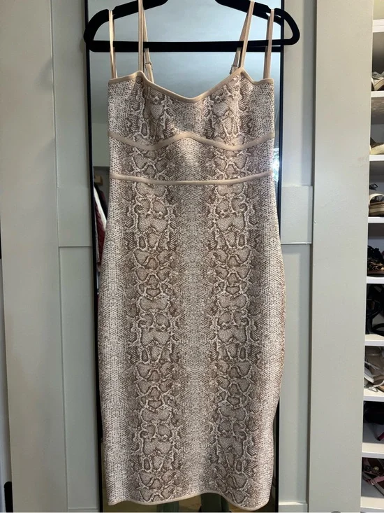 BCBGMaxAzria Beige Snake-Print Slip Dress