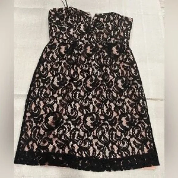 Strapless Black Lace Overlay Cocktail Dress